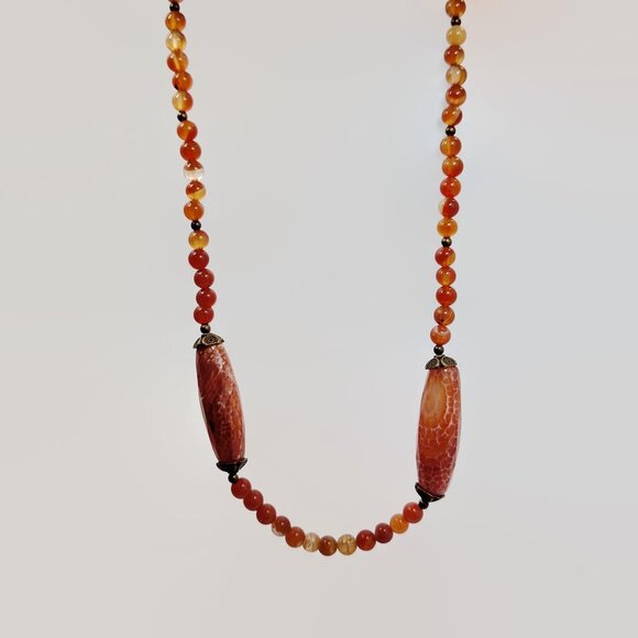 Vintage Necklace, Carnelian, Snakeskin Agate, Vintage, Art Deco, Stones, 1930s - Picture 4 of 7
